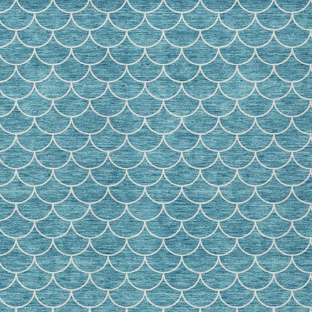 3' X 5' Teal Blue And Ivory Geometric Washable Indoor Outdoor Area Rug