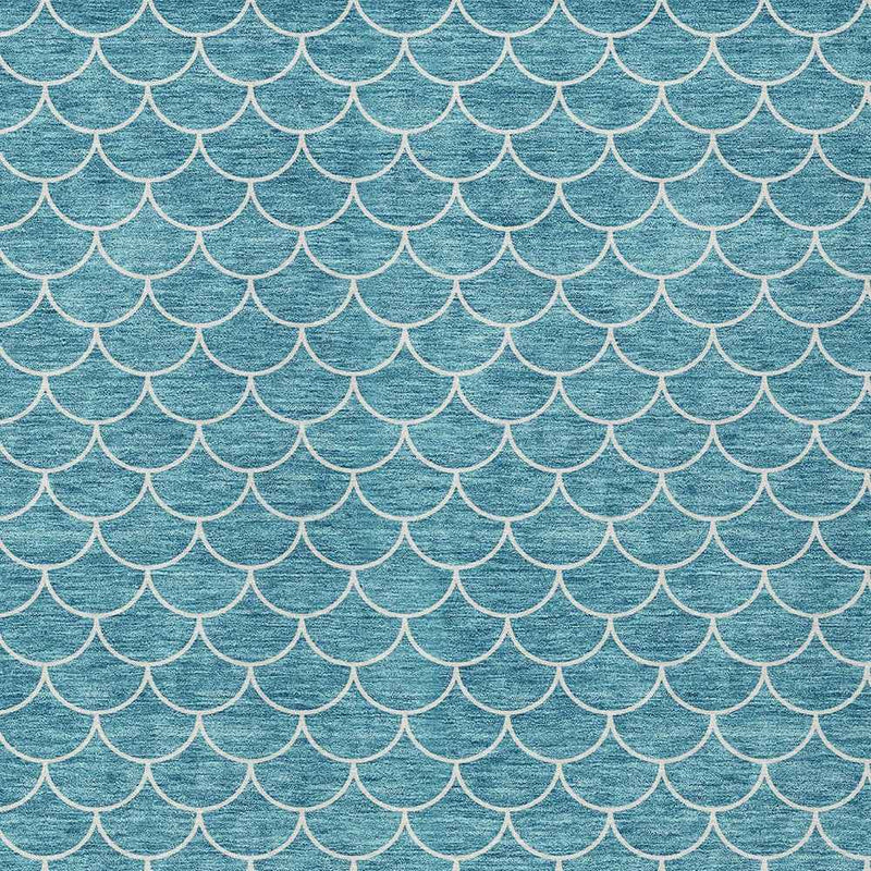 3' X 5' Teal Blue And Ivory Geometric Washable Indoor Outdoor Area Rug