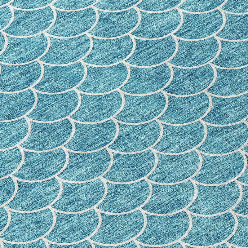 3' X 5' Teal Blue And Ivory Geometric Washable Indoor Outdoor Area Rug
