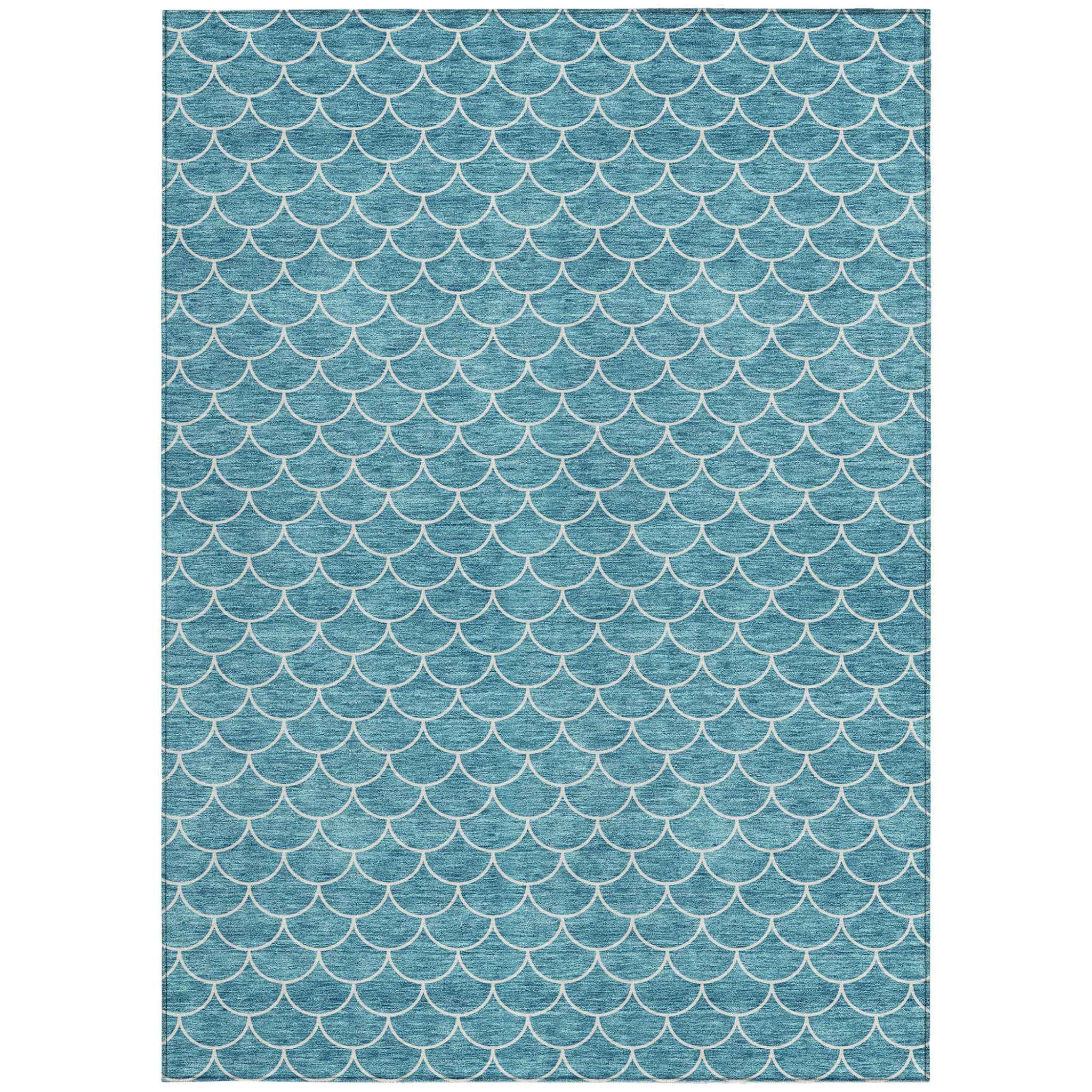 8' X 10' Teal Blue And Ivory Geometric Washable Indoor Outdoor Area Rug