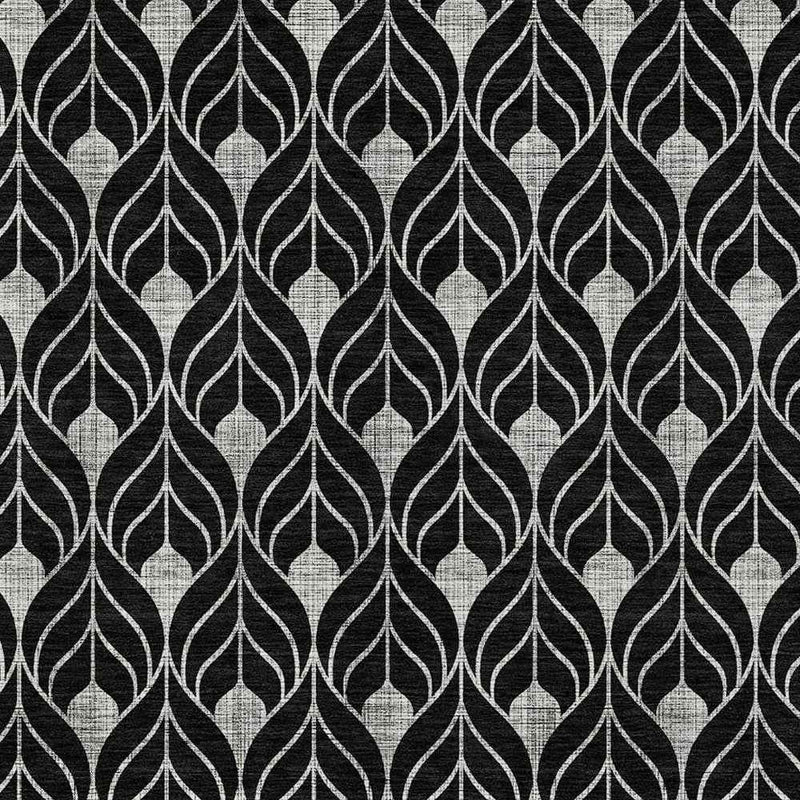 3' X 5' Black And Ivory Geometric Washable Indoor Outdoor Area Rug