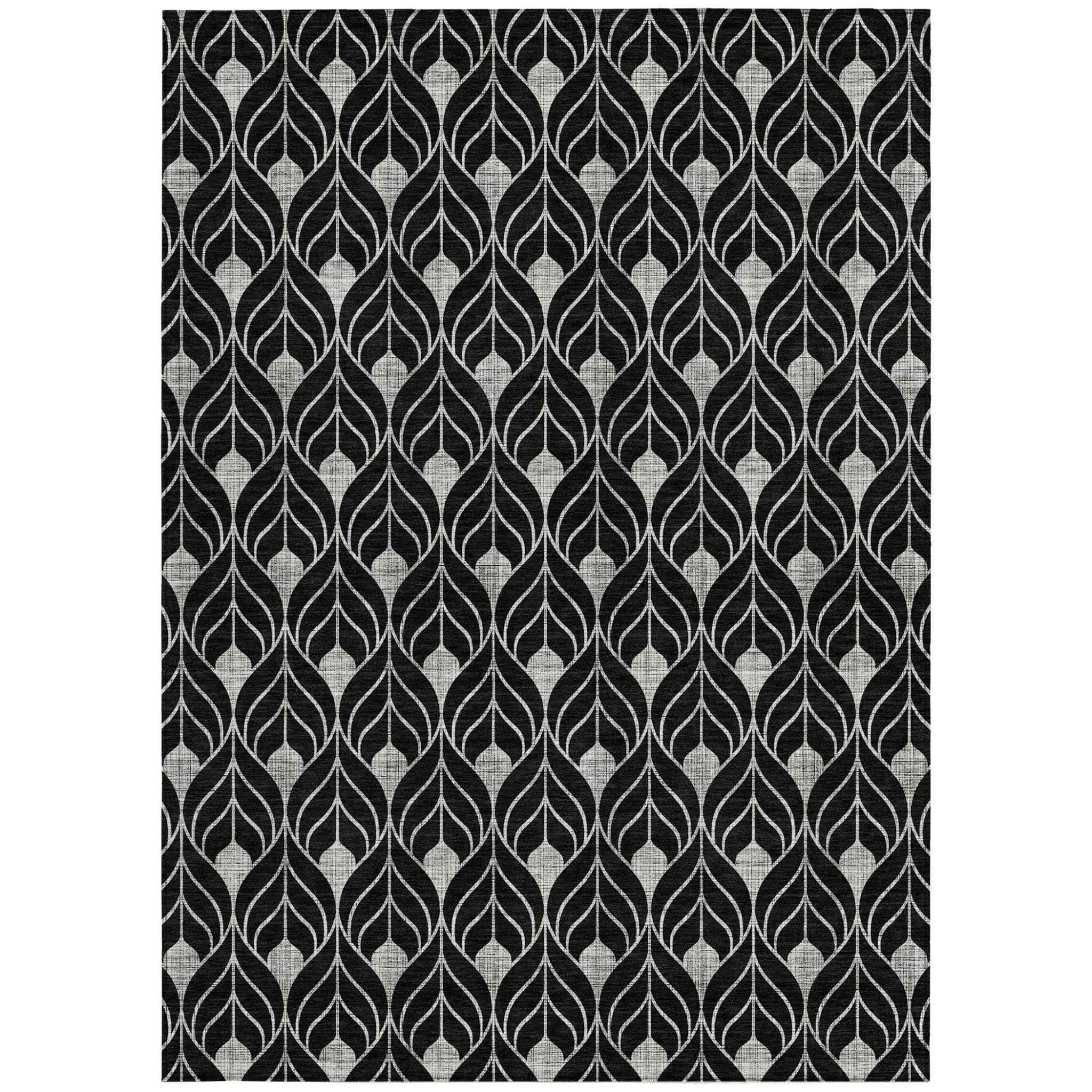 3' X 5' Black And Ivory Geometric Washable Indoor Outdoor Area Rug