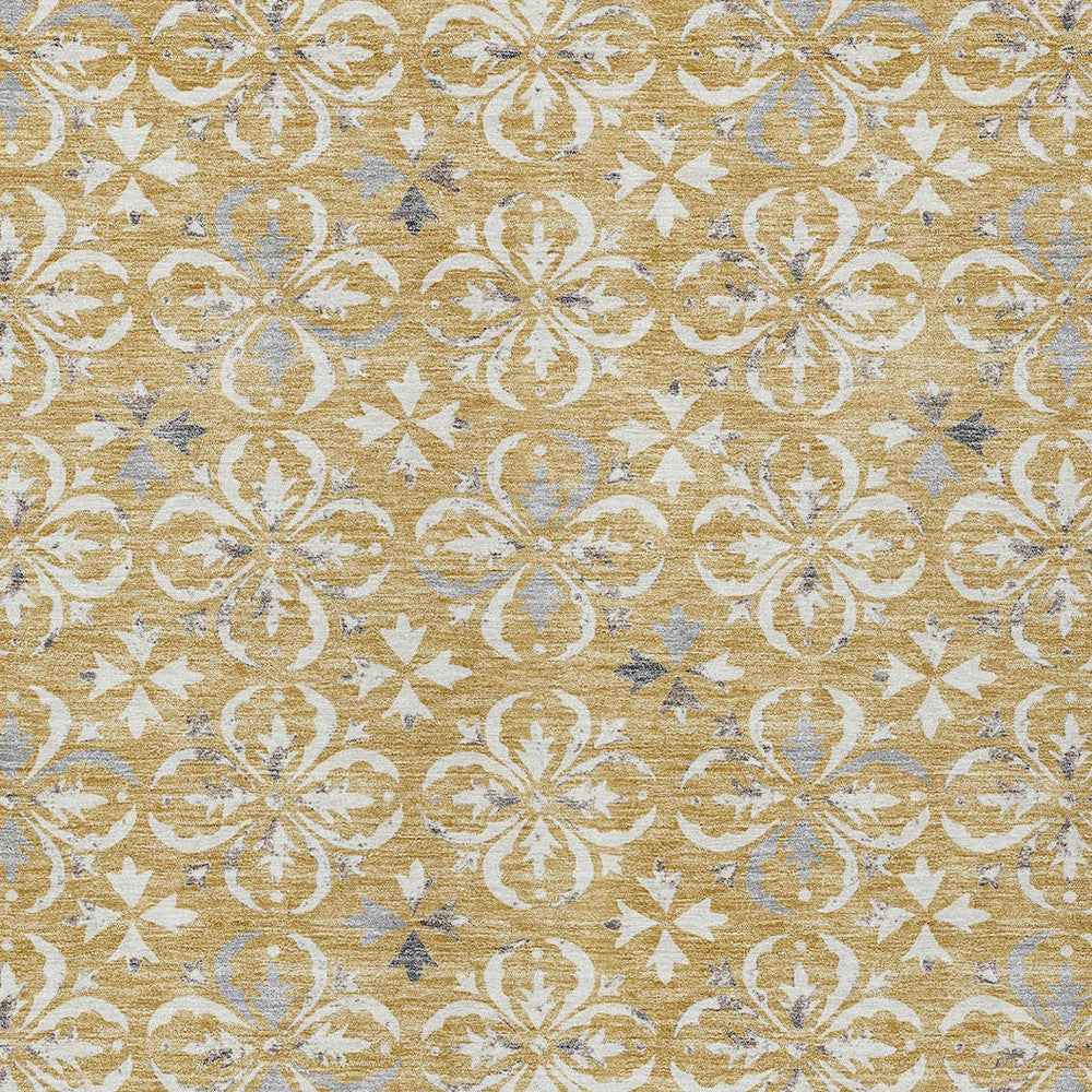 3' X 5' Gold Gray And Beige Floral Washable Indoor Outdoor Area Rug
