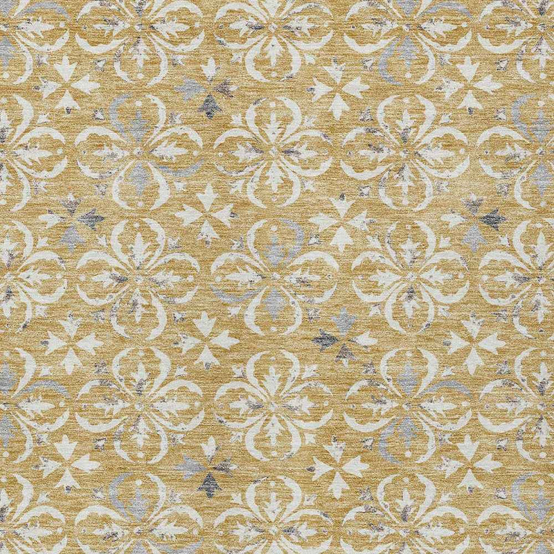 3' X 5' Gold Gray And Beige Floral Washable Indoor Outdoor Area Rug