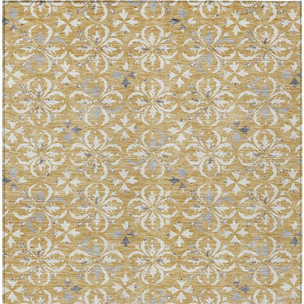 3' X 5' Gold Gray And Beige Floral Washable Indoor Outdoor Area Rug