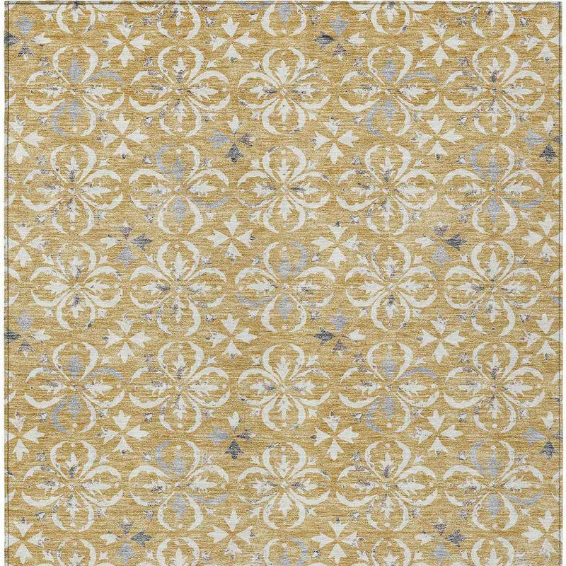 3' X 5' Gold Gray And Beige Floral Washable Indoor Outdoor Area Rug