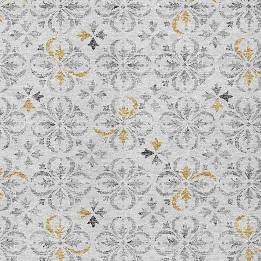 3' X 5' Silver Gray And Gold Floral Washable Indoor Outdoor Area Rug