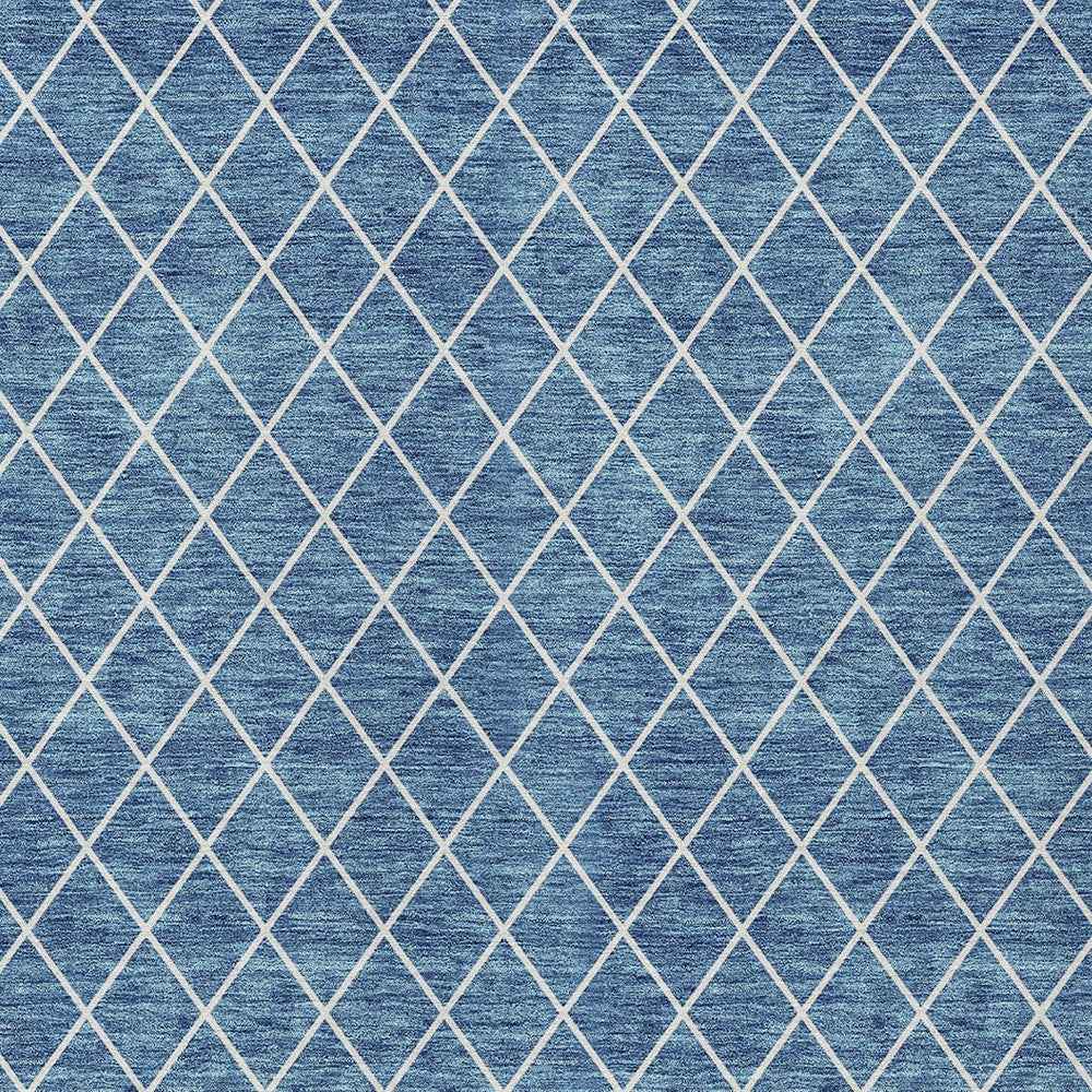 9' X 12' Denim Blue And Ivory Geometric Washable Indoor Outdoor Area Rug
