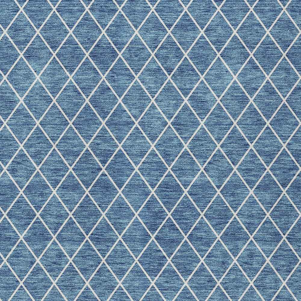 8' X 10' Denim Blue And Ivory Geometric Washable Indoor Outdoor Area Rug