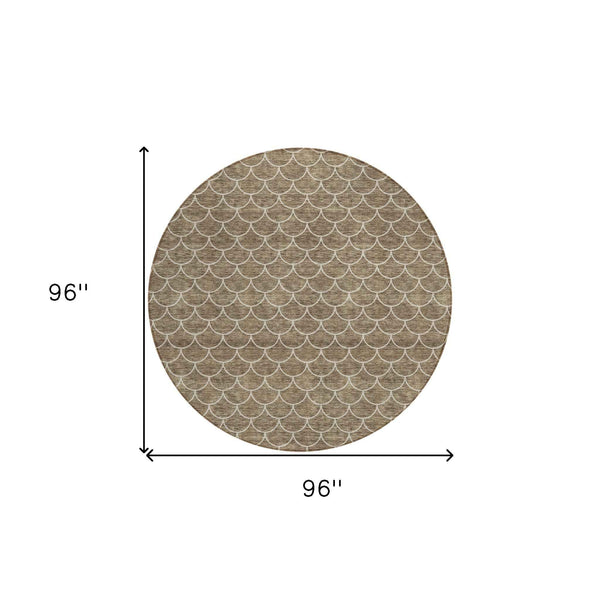 8' Brown And Beige Round Geometric Washable Indoor Outdoor Area Rug