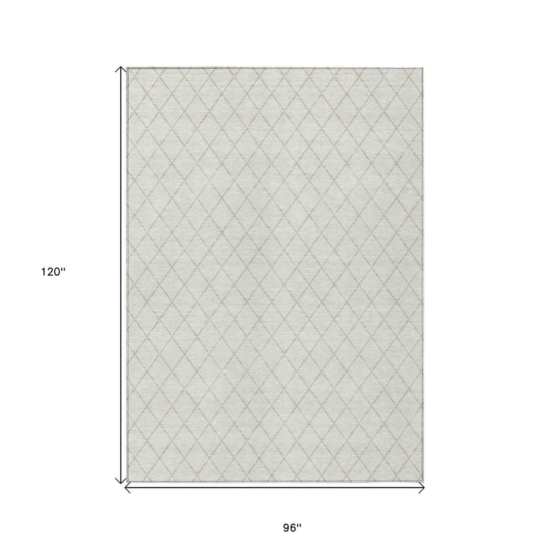 8' X 10' Ivory And Beige Geometric Washable Indoor Outdoor Area Rug
