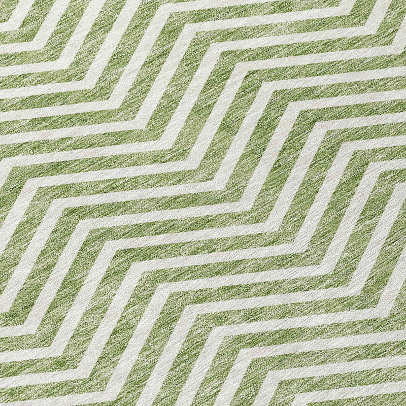 8' Green And Ivory Round Chevron Washable Indoor Outdoor Area Rug