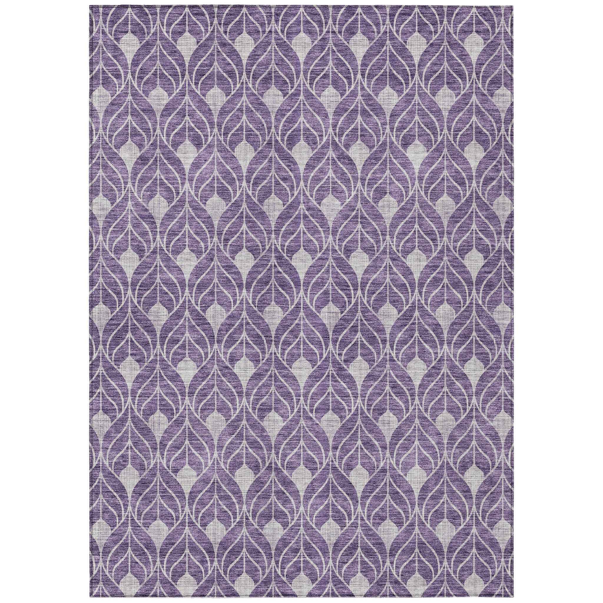 3' X 5' Purple And Ivory Geometric Washable Indoor Outdoor Area Rug