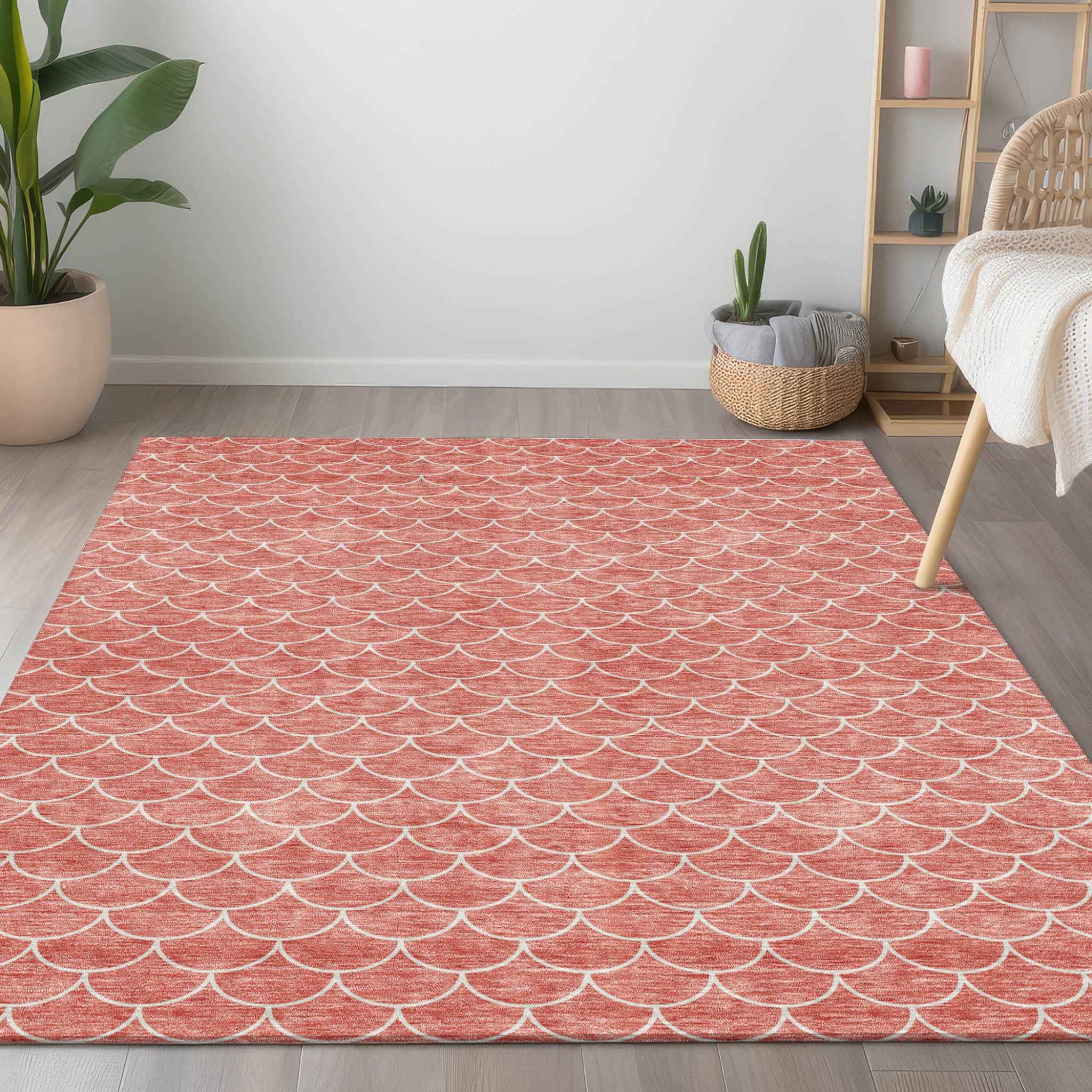 10' X 14' Salmon And Ivory Geometric Washable Indoor Outdoor Area Rug