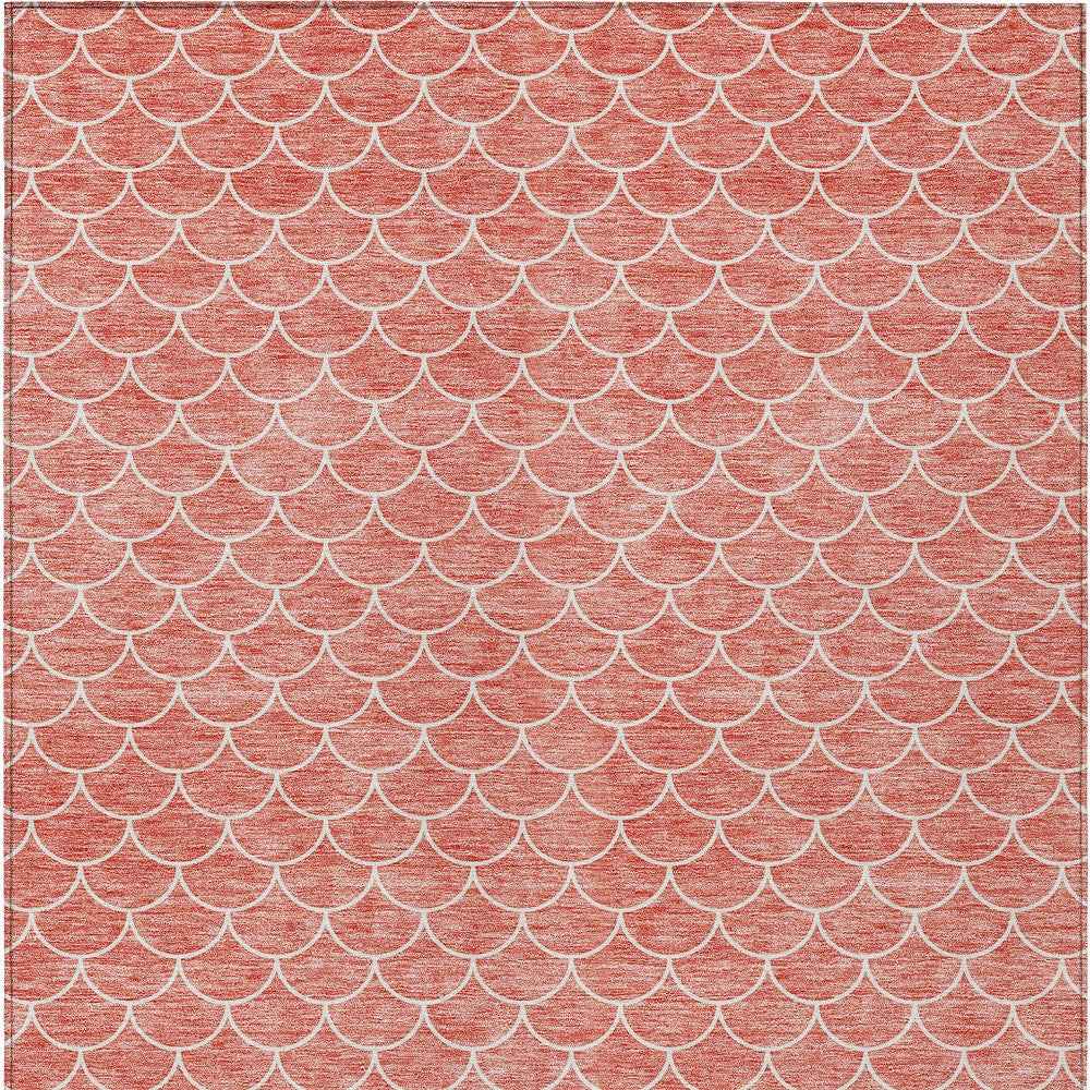 10' X 14' Salmon And Ivory Geometric Washable Indoor Outdoor Area Rug
