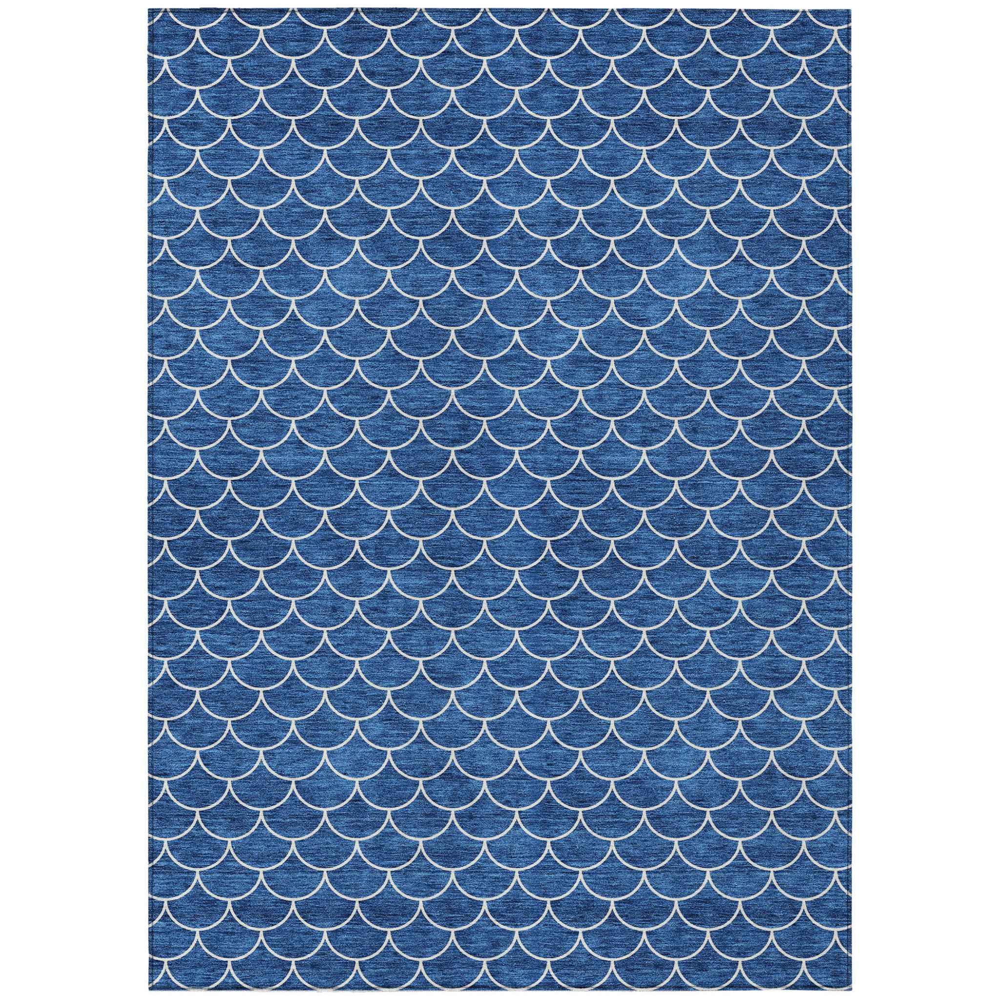 9' X 12' Blue And Ivory Geometric Washable Indoor Outdoor Area Rug