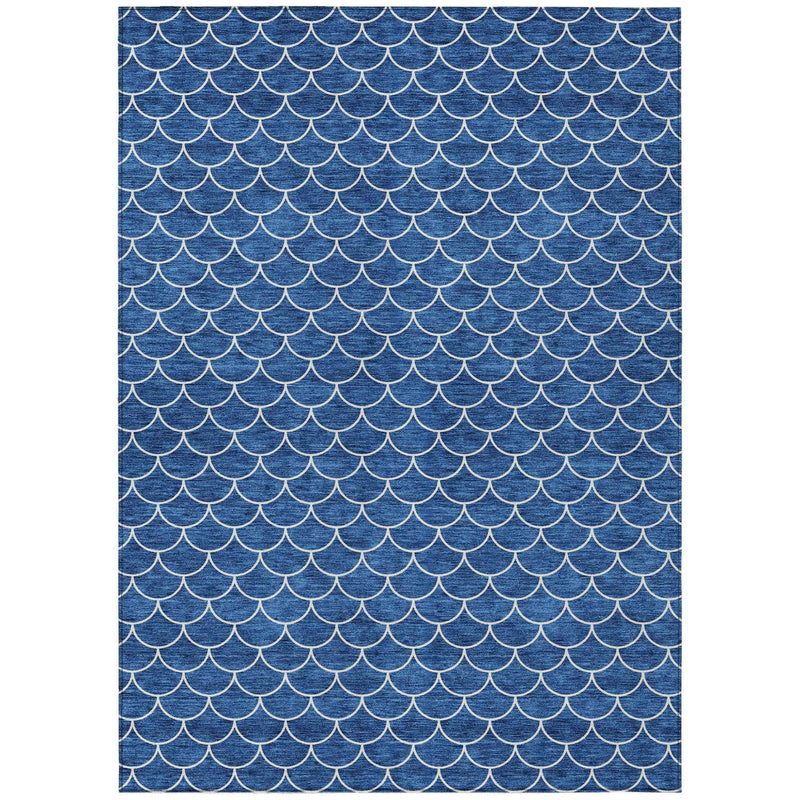 3' X 5' Blue And Ivory Geometric Washable Indoor Outdoor Area Rug