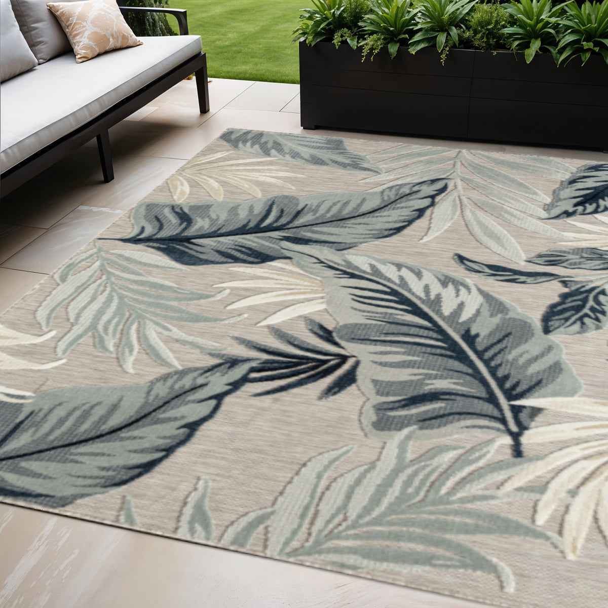 5' X 7' Blue And Gray Indoor Outdoor Area Rug