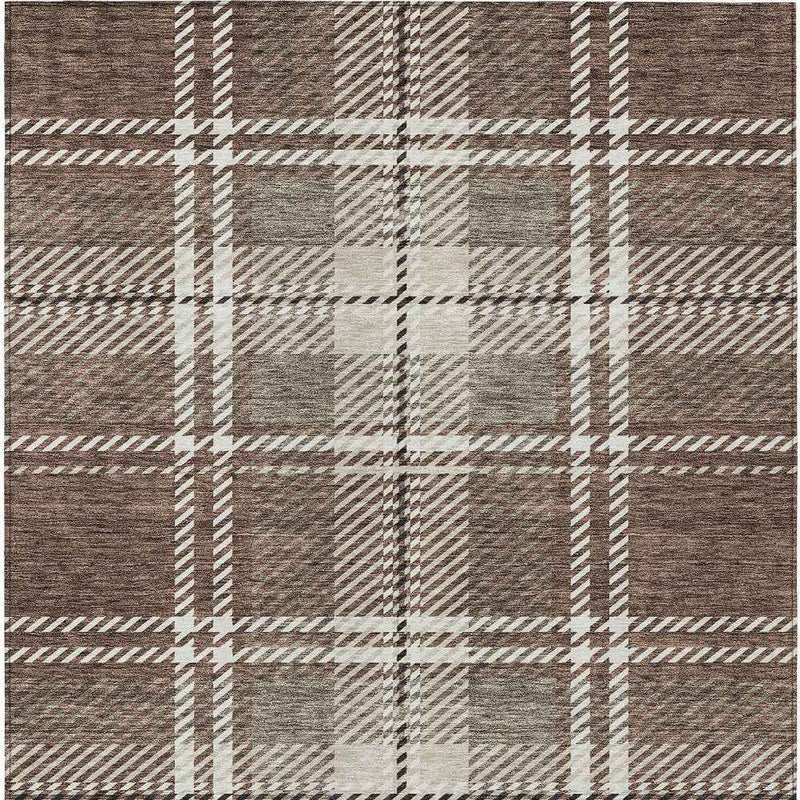 10' X 14' Brown Black And Ivory Plaid Washable Indoor Outdoor Area Rug