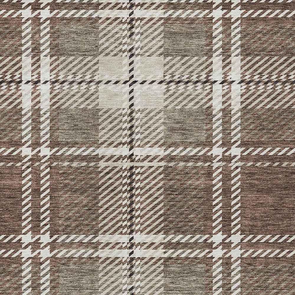 10' X 14' Brown Black And Ivory Plaid Washable Indoor Outdoor Area Rug