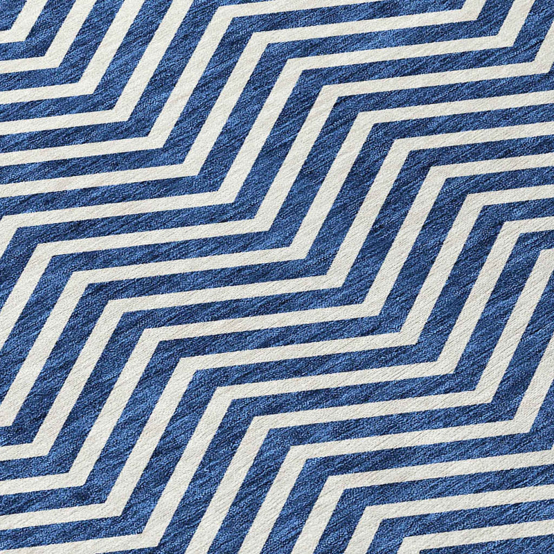 3' X 5' Blue And Ivory Chevron Washable Indoor Outdoor Area Rug