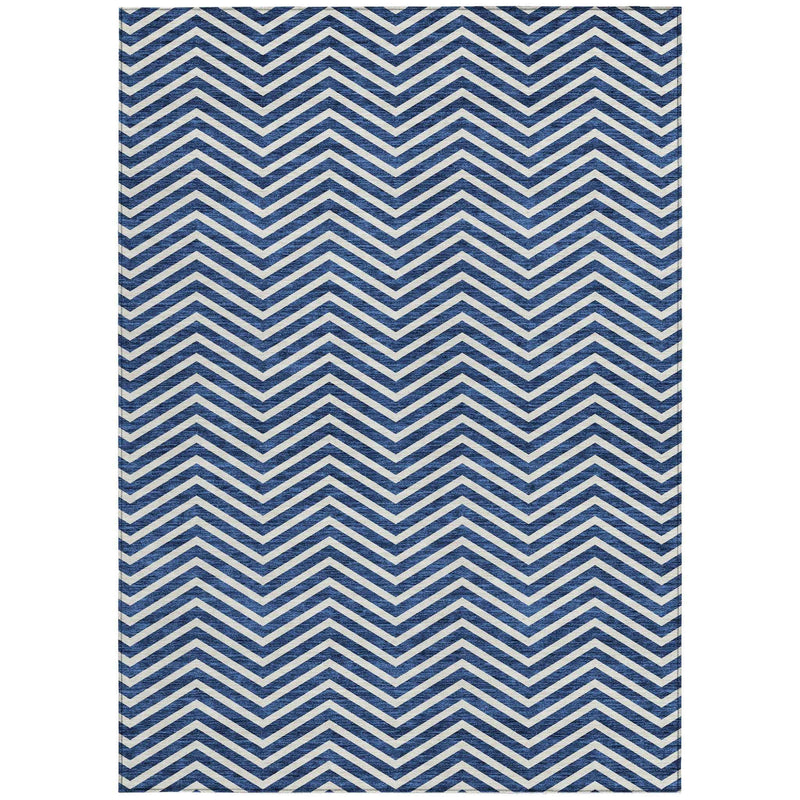 3' X 5' Blue And Ivory Chevron Washable Indoor Outdoor Area Rug