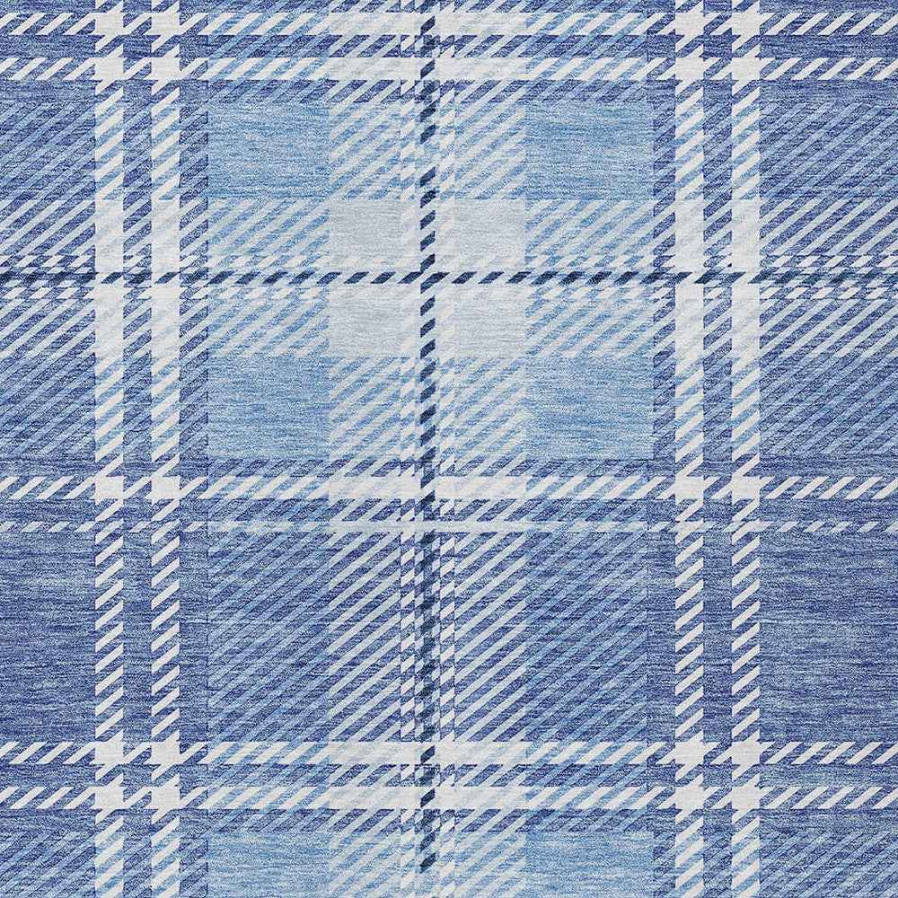 3' X 5' Denim Blue And Ivory Plaid Washable Indoor Outdoor Area Rug