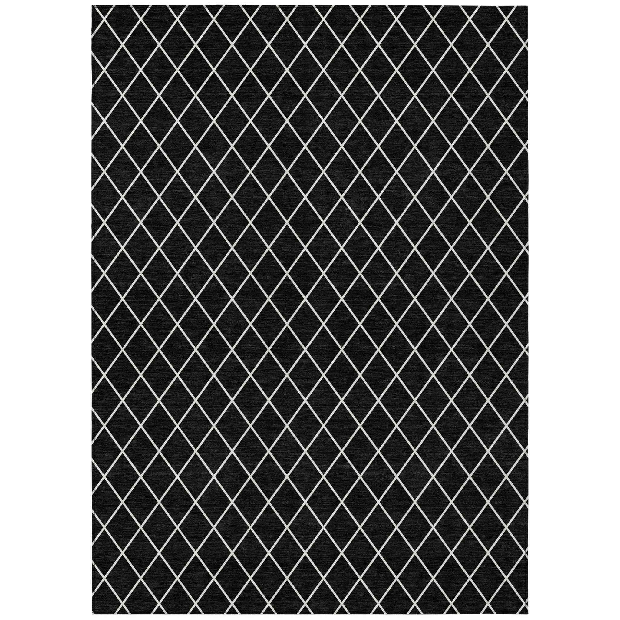 10' X 14' Black And Ivory Geometric Washable Indoor Outdoor Area Rug