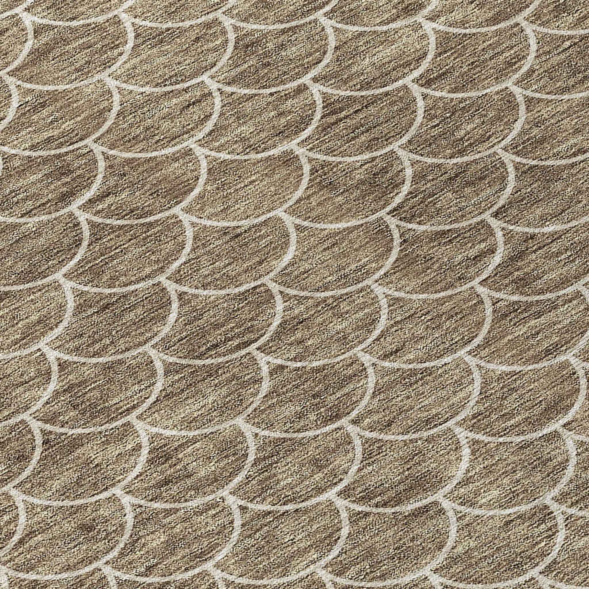 9' X 12' Brown And Beige Geometric Washable Indoor Outdoor Area Rug