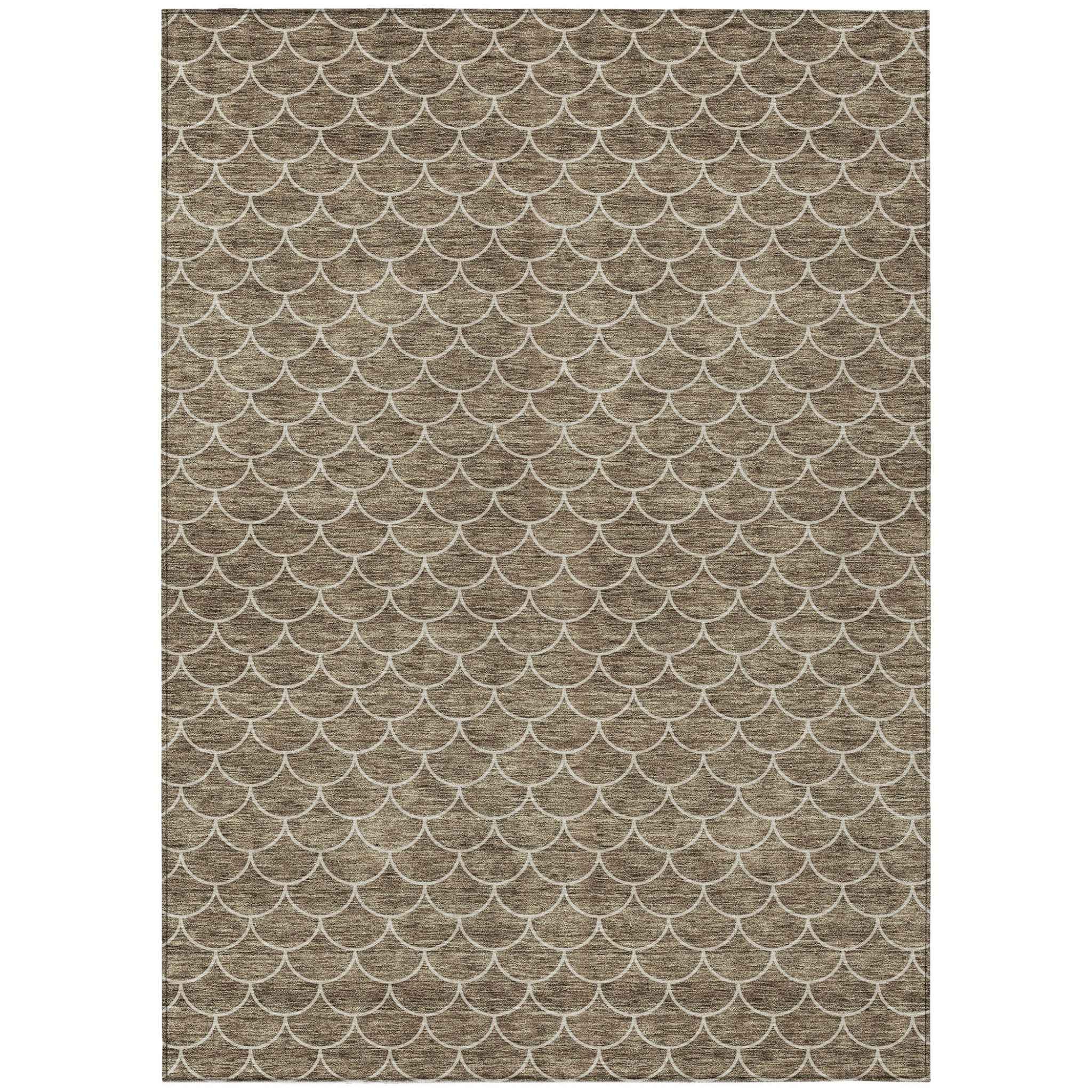 9' X 12' Brown And Beige Geometric Washable Indoor Outdoor Area Rug