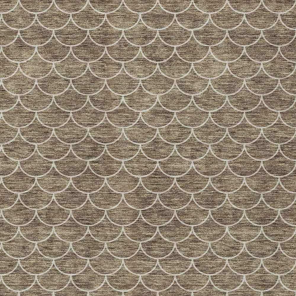 9' X 12' Brown And Beige Geometric Washable Indoor Outdoor Area Rug