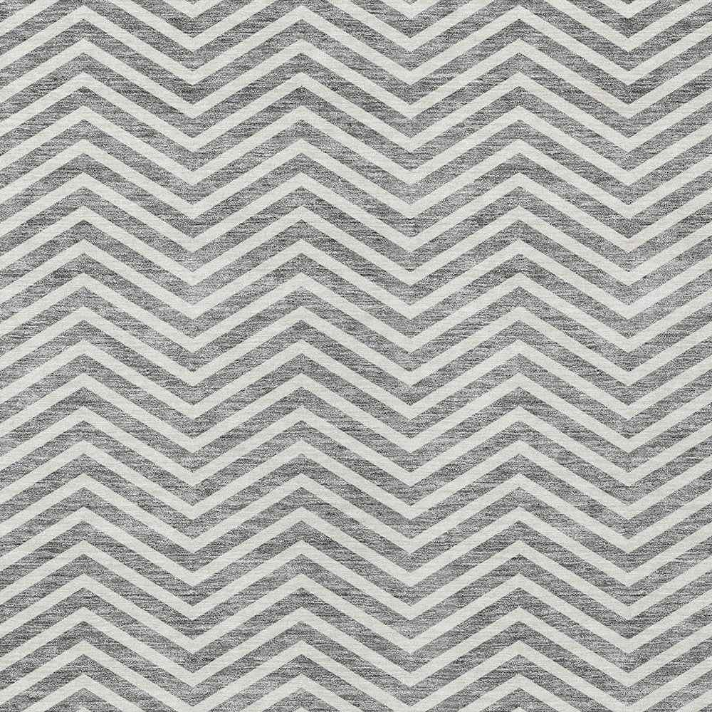 10' X 14' Gray And Ivory Chevron Washable Indoor Outdoor Area Rug