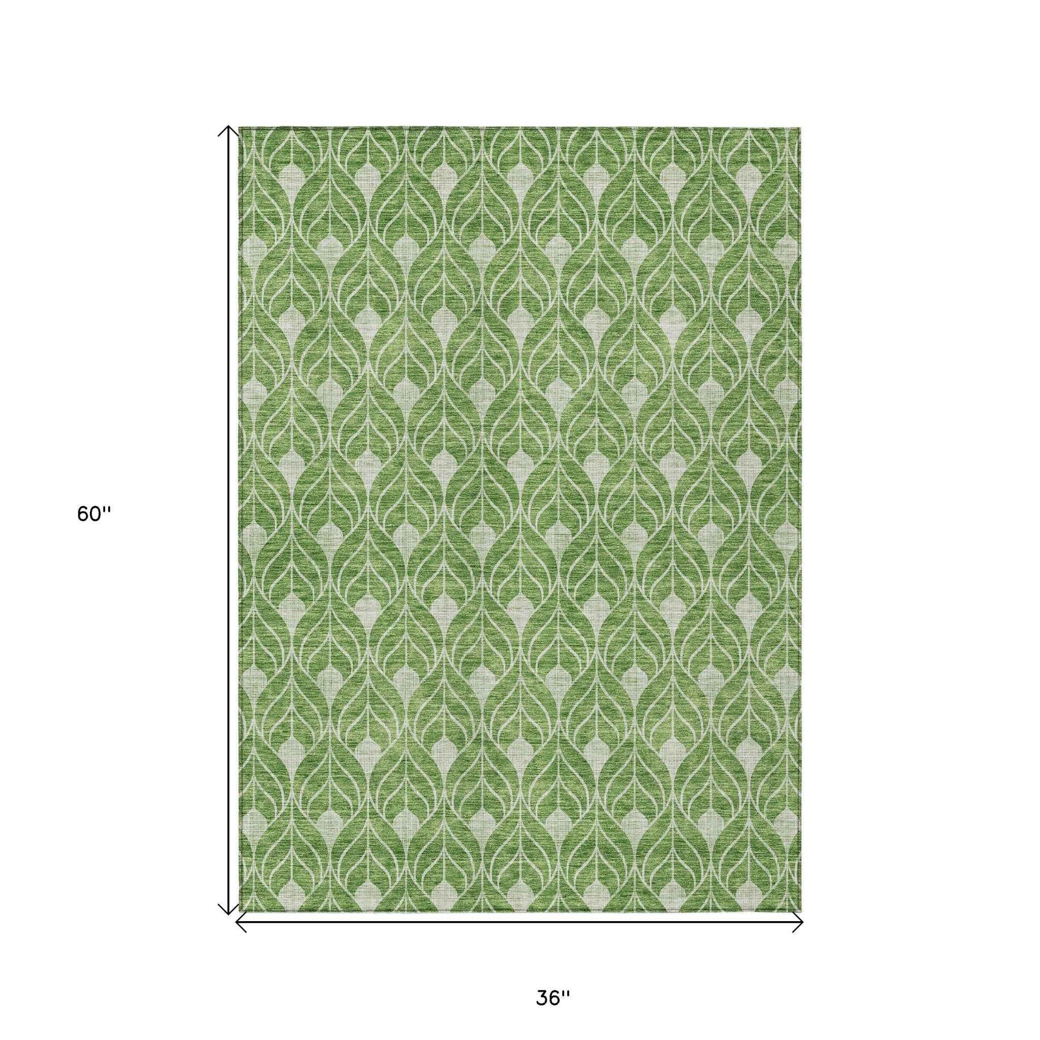 3' X 5' Green And Light Green Geometric Washable Indoor Outdoor Area Rug