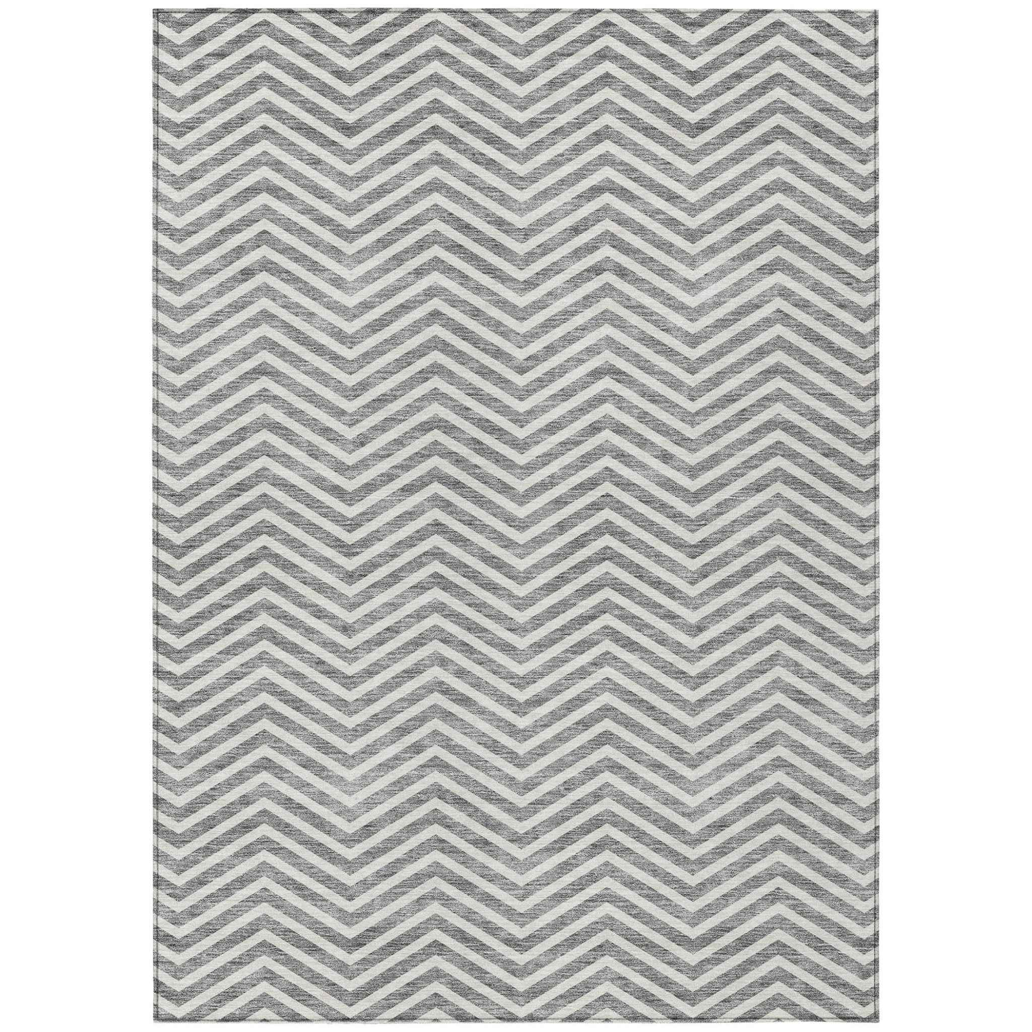 10' X 14' Gray And Ivory Chevron Washable Indoor Outdoor Area Rug