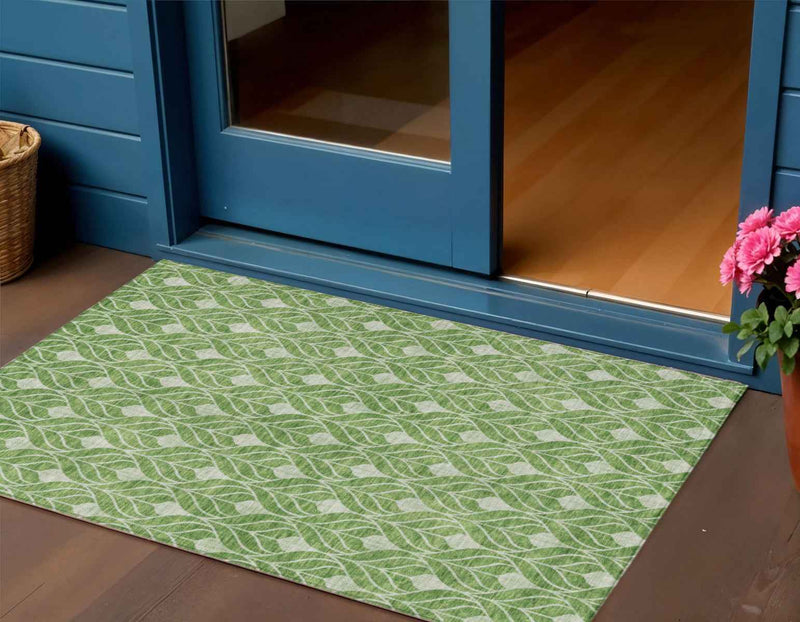 3' X 5' Green And Light Green Geometric Washable Indoor Outdoor Area Rug