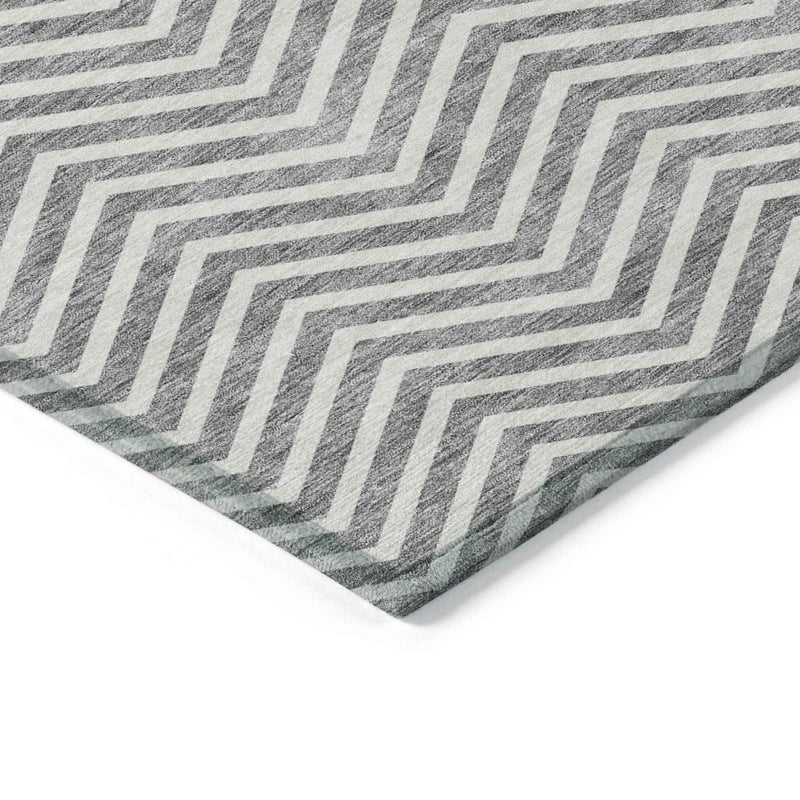 10' X 14' Gray And Ivory Chevron Washable Indoor Outdoor Area Rug