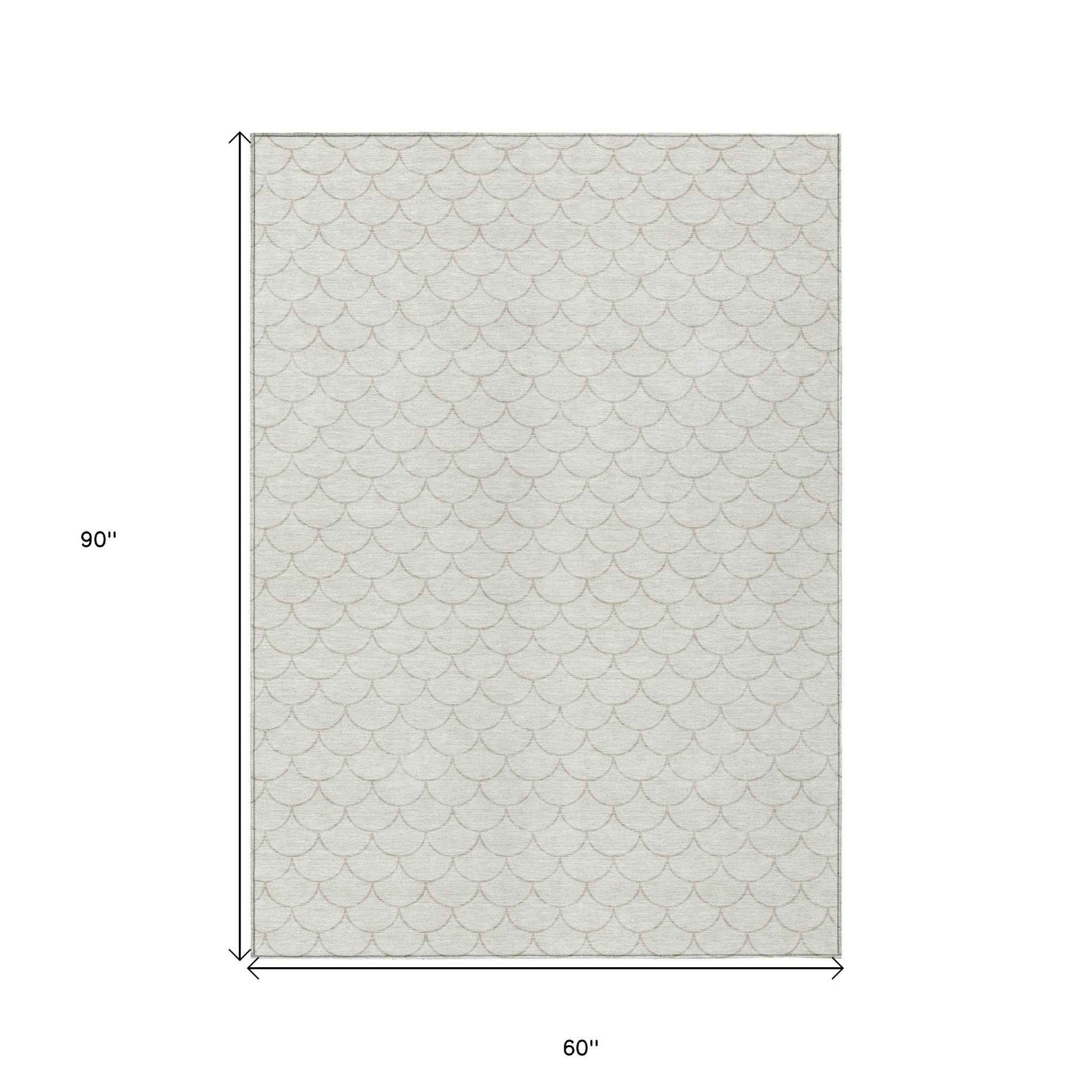 5' X 8' Ivory And Beige Geometric Washable Indoor Outdoor Area Rug