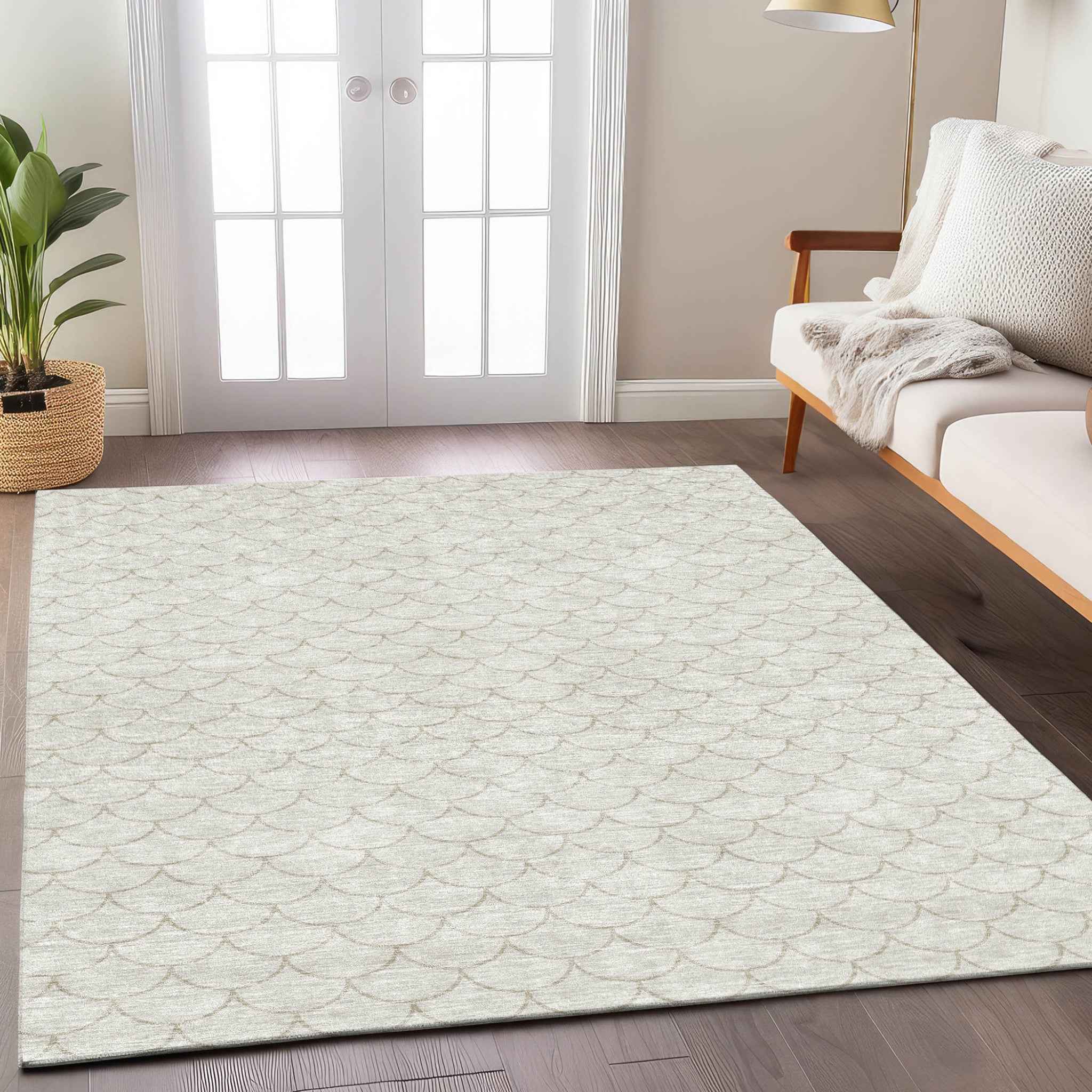 5' X 8' Ivory And Beige Geometric Washable Indoor Outdoor Area Rug