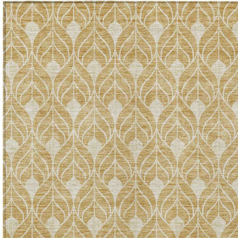 9' X 12' Gold And Ivory Geometric Washable Indoor Outdoor Area Rug