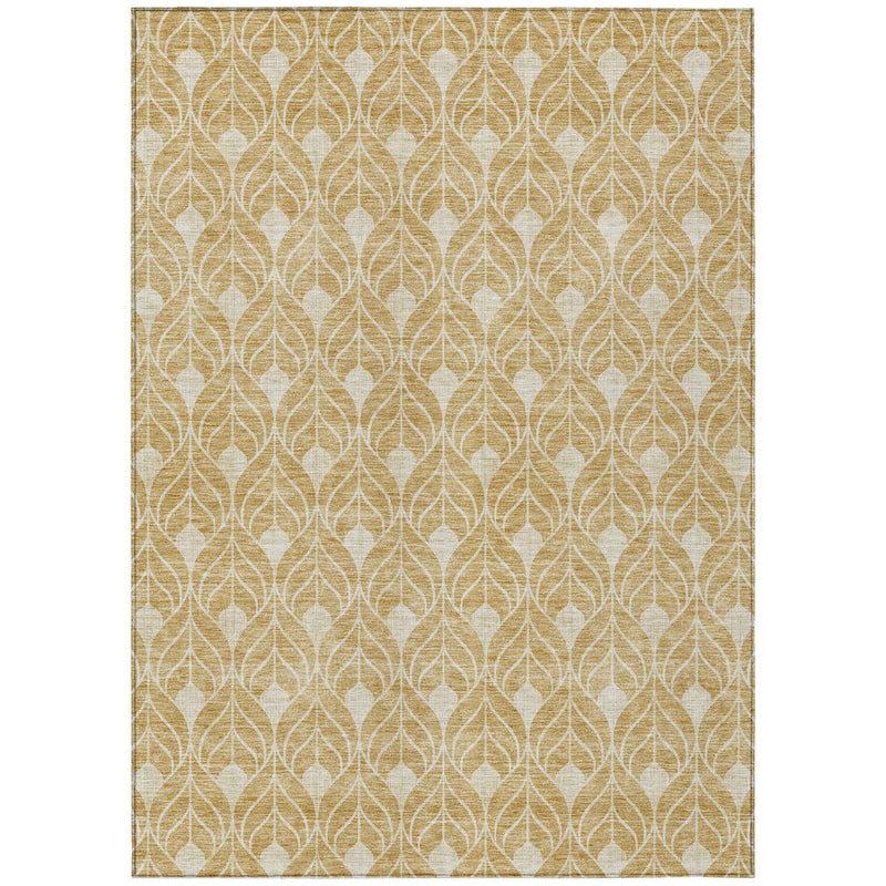 9' X 12' Gold And Ivory Geometric Washable Indoor Outdoor Area Rug