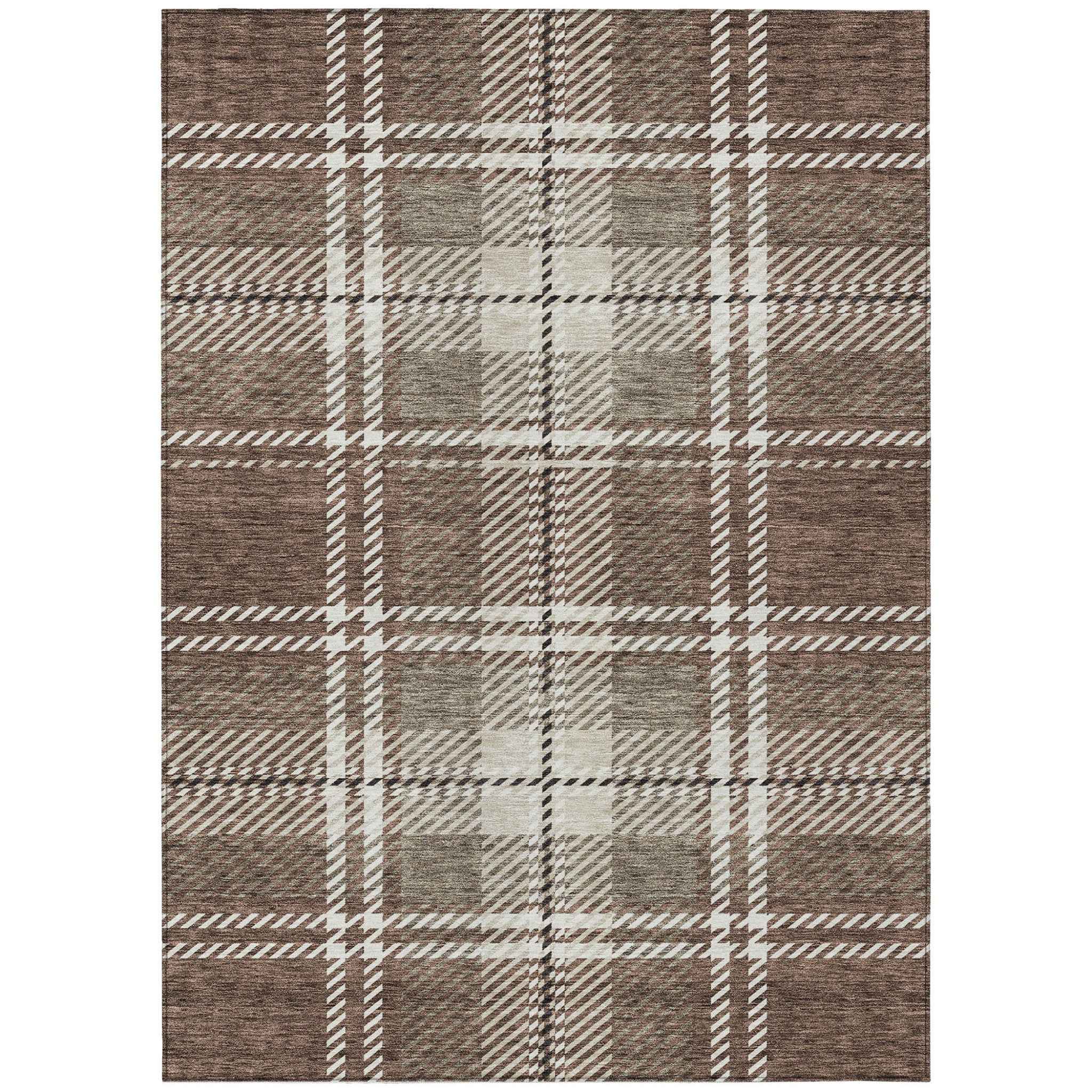 3' X 5' Brown Black And Ivory Plaid Washable Indoor Outdoor Area Rug