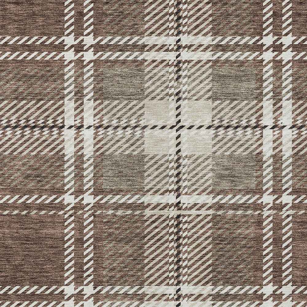 3' X 5' Brown Black And Ivory Plaid Washable Indoor Outdoor Area Rug