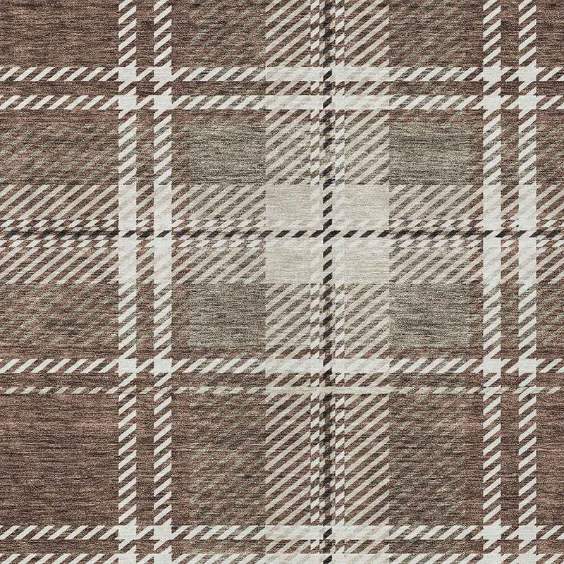 3' X 5' Brown Black And Ivory Plaid Washable Indoor Outdoor Area Rug