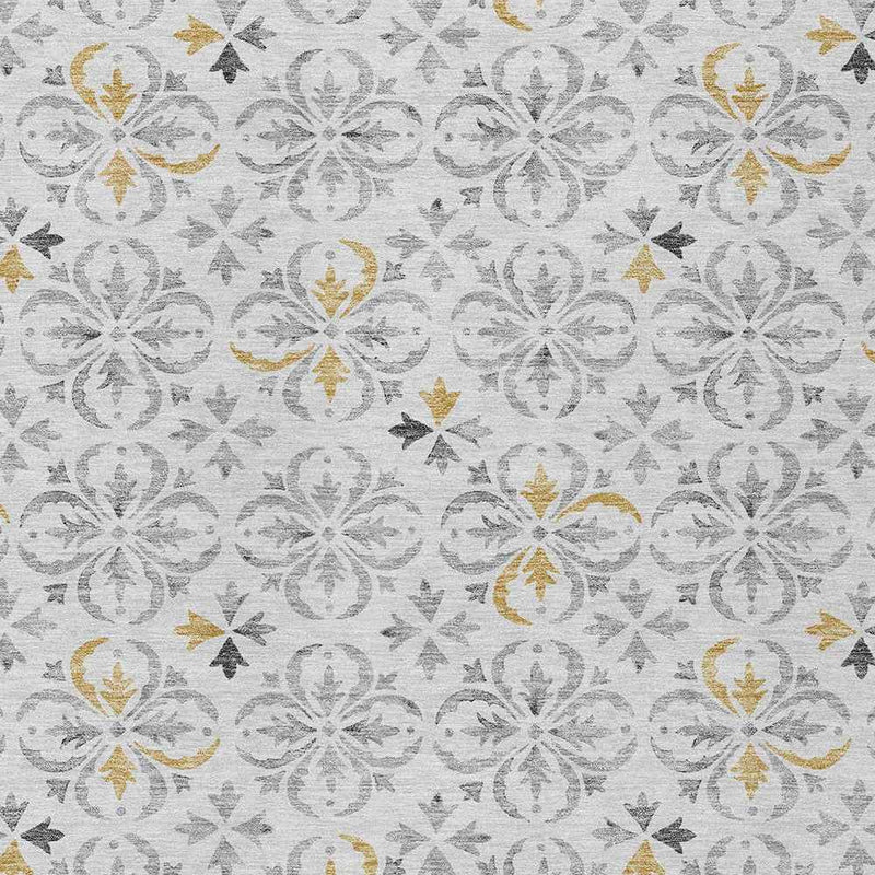 10' X 14' Silver Gray And Gold Floral Washable Indoor Outdoor Area Rug