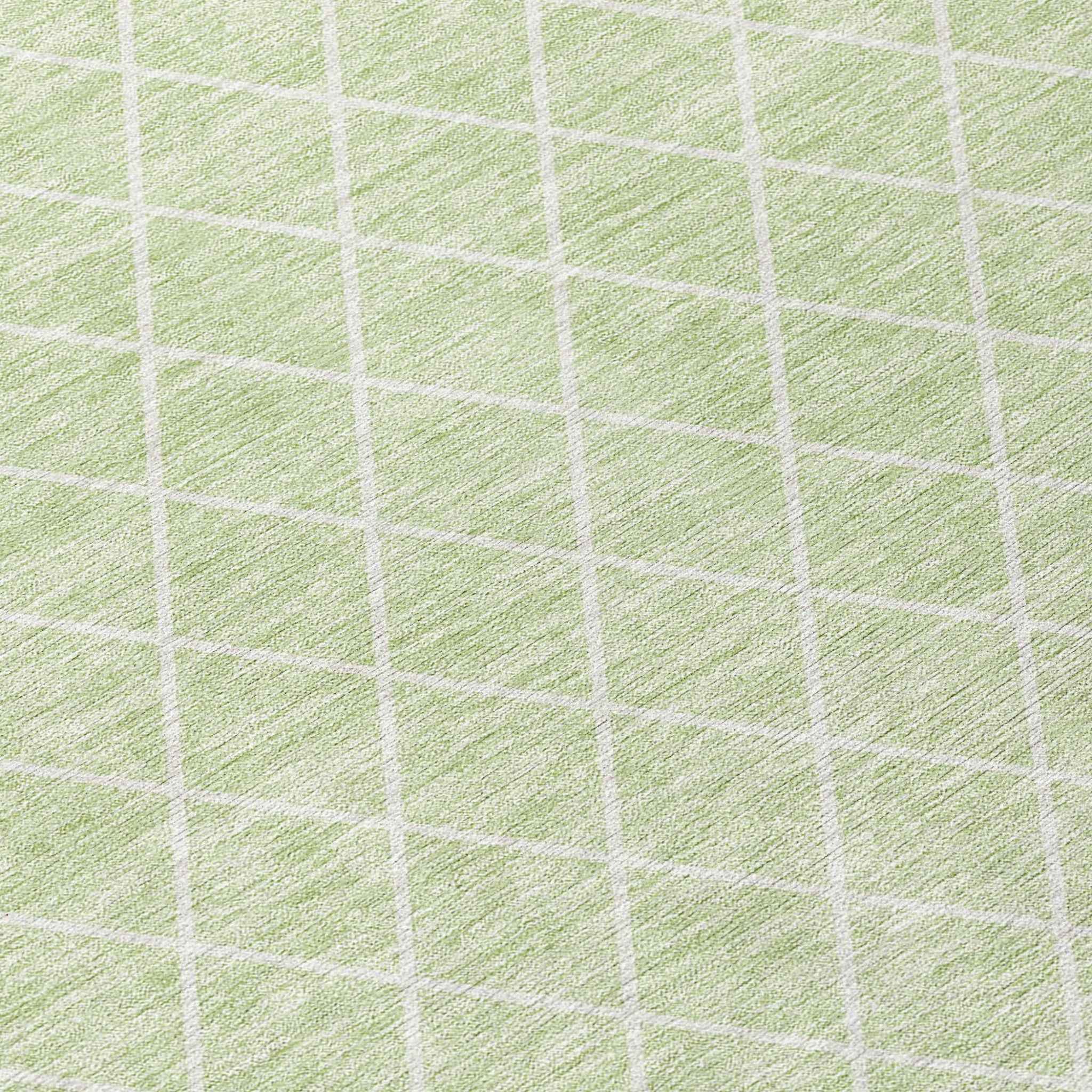 8' Mint Green And Ivory Round Geometric Washable Indoor Outdoor Area Rug