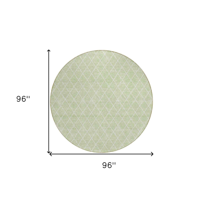 8' Mint Green And Ivory Round Geometric Washable Indoor Outdoor Area Rug