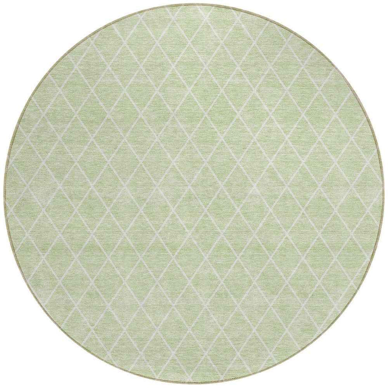 8' Mint Green And Ivory Round Geometric Washable Indoor Outdoor Area Rug