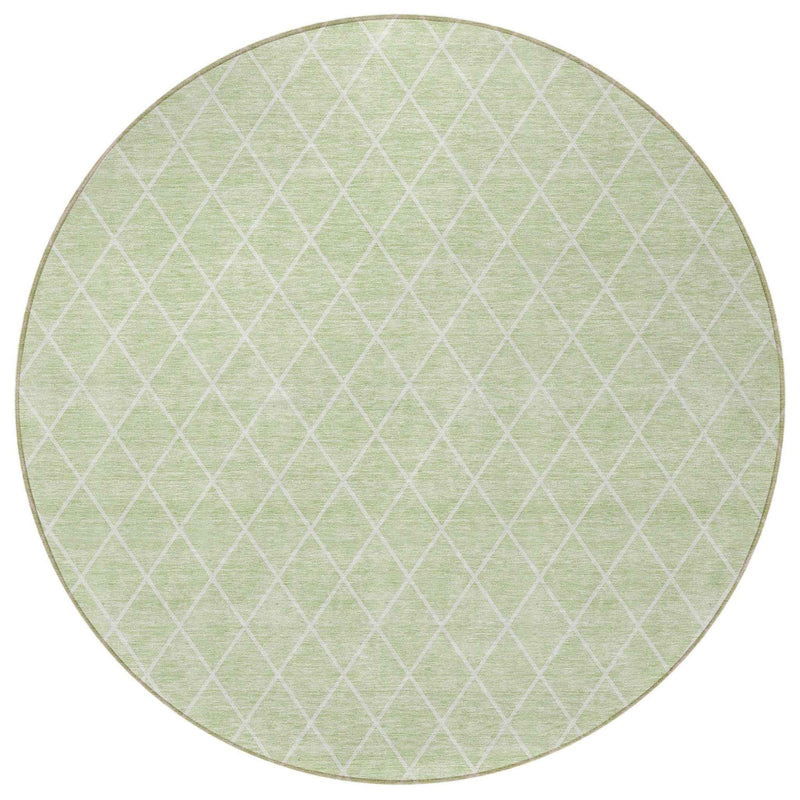 8' Mint Green And Ivory Round Geometric Washable Indoor Outdoor Area Rug