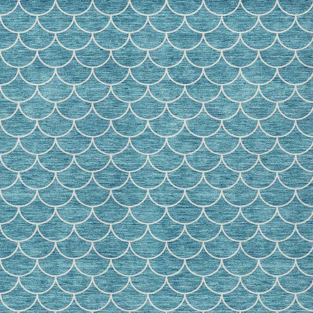9' X 12' Teal Blue And Ivory Geometric Washable Indoor Outdoor Area Rug
