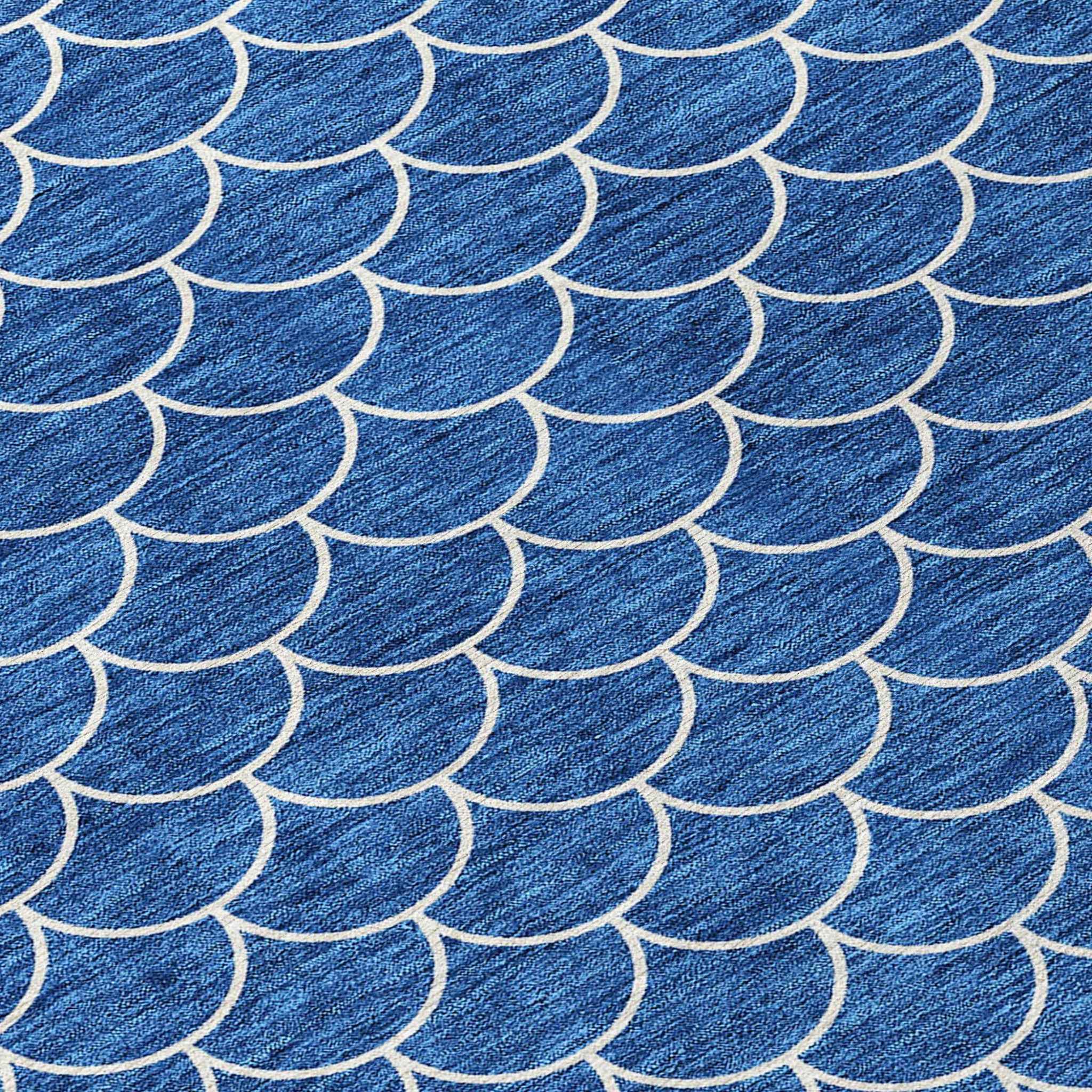 5' X 8' Blue And Ivory Geometric Washable Indoor Outdoor Area Rug
